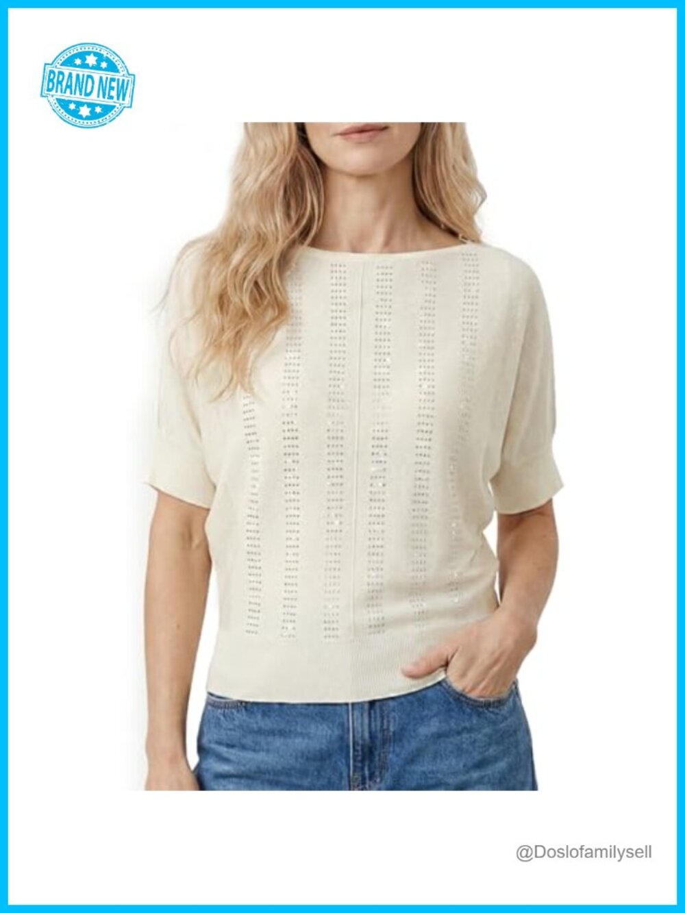 Lightweight Short Sleeve Knit Sweater Top Oversized Batwing Dolman Summer